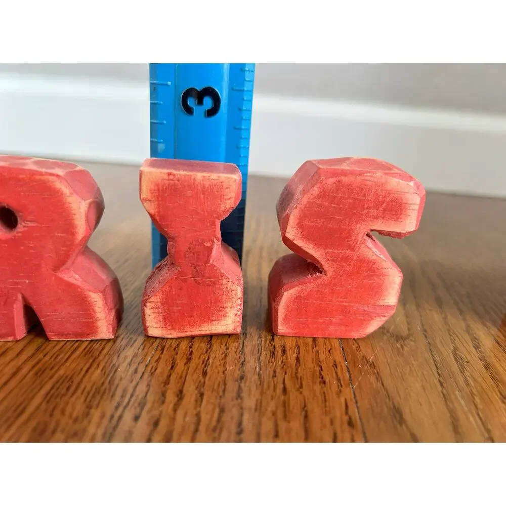 Vintage Wood Merry Christmas Letter Blocks, Hand Painted Standing Letters
